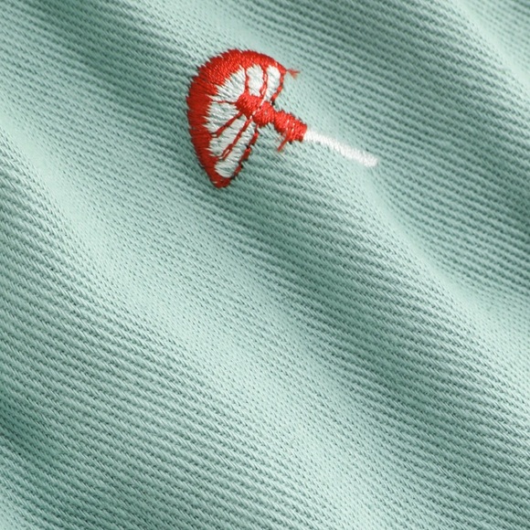 New Cider Blue Mushroom Embroidered Vintage Overalls Shorts Playsuit - Picture 4 of 8